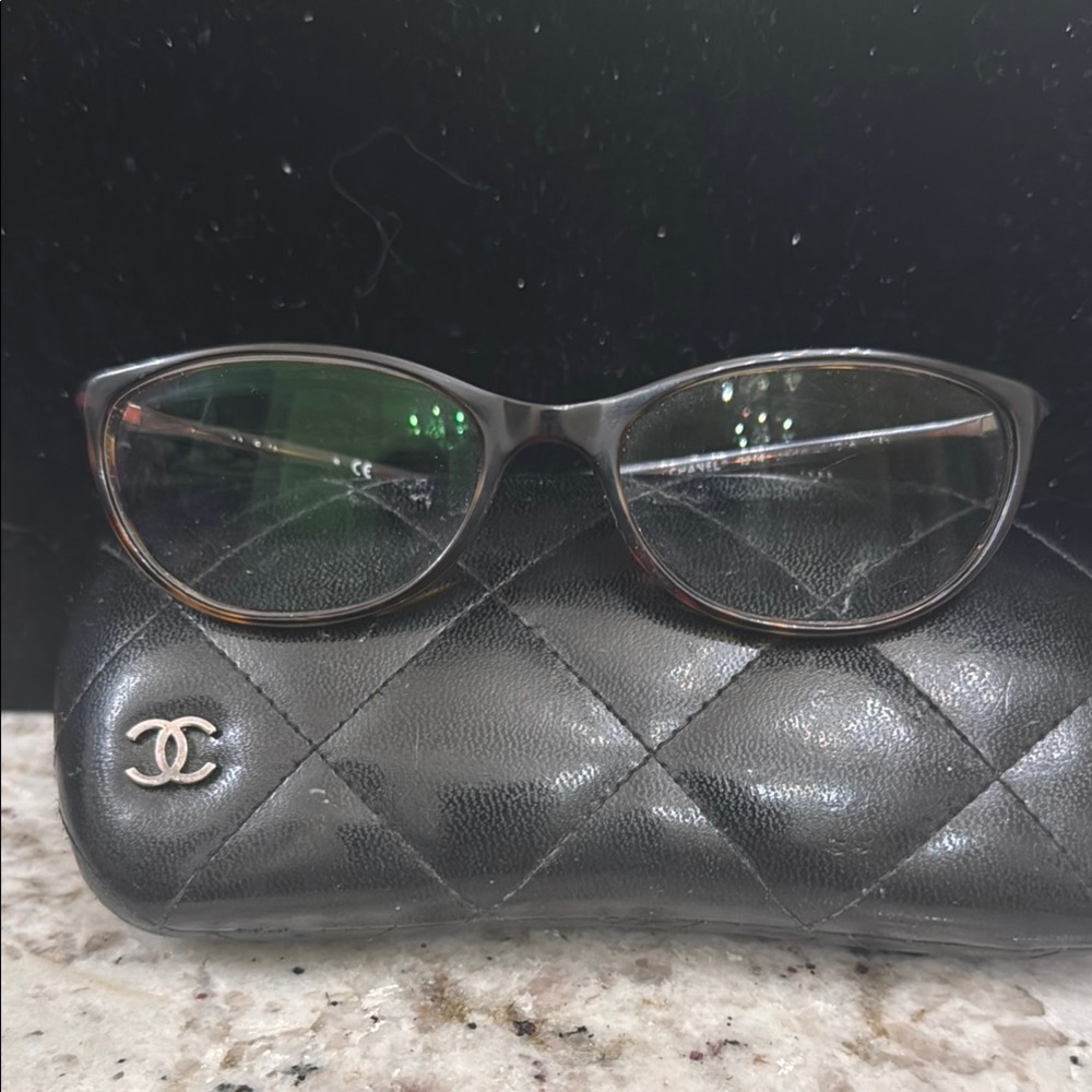 CHANEL Black Rectangular Glasses